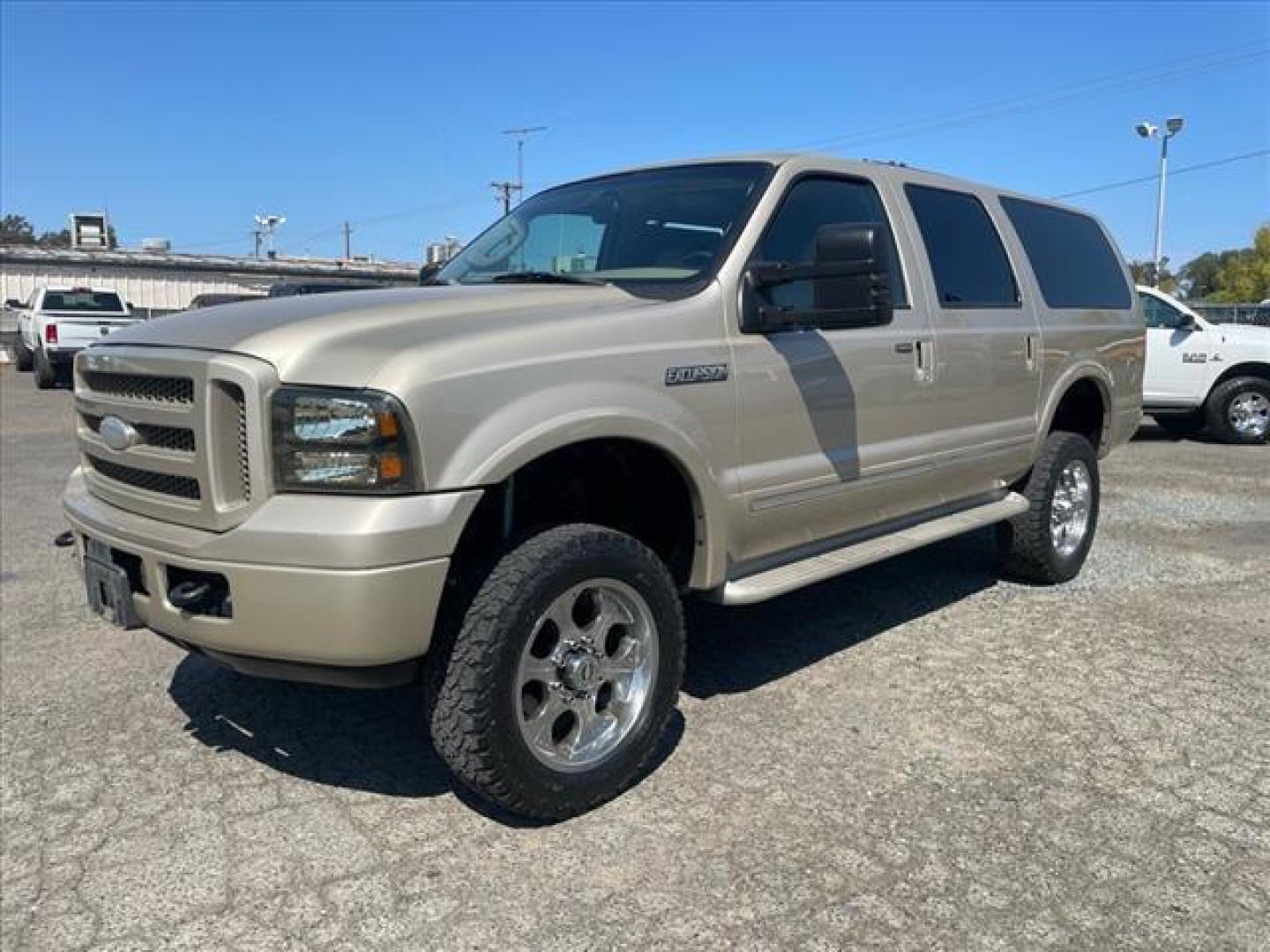 2005 Pueblo Gold Clearcoat Metallic Ford Excursion Limited (1FMSU43P35E) with an 6.0L Power Stroke 6.0L Diesel Turbo V8 325hp 560ft. lbs. Common Rail Direct Injection engine, 5-Speed Automatic transmission, located at 800 Riverside Ave, Roseville, CA, 95678, 916-773-4549 & Toll Free: 866-719-4393, 38.732265, -121.291039 - DIESEL 4X4 LIMITED DVD CLEAN CARFAX - Photo#0