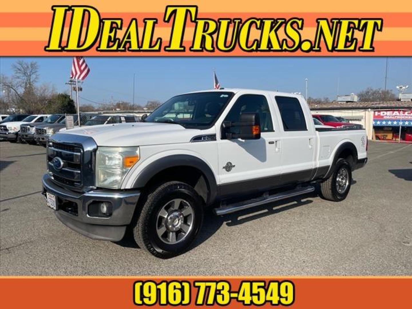 2011 Oxford White/Sterling Grey Ford F-250 Super Duty Lariat (1FT7W2BT3BE) with an 6.7L Power Stroke 6.7L Biodiesel Turbo V8 400hp 800ft. lbs. Common Rail Direct Injection engine, 6-Speed Shiftable Automatic transmission, located at 800 Riverside Ave, Roseville, CA, 95678, 916-773-4549 & Toll Free: 866-719-4393, 38.732265, -121.291039 - DIESEL CREW CAB 4X4 LARIAT ONE OWNER SERVICE RECORDS ON CLEAN CARFAX - Photo#0