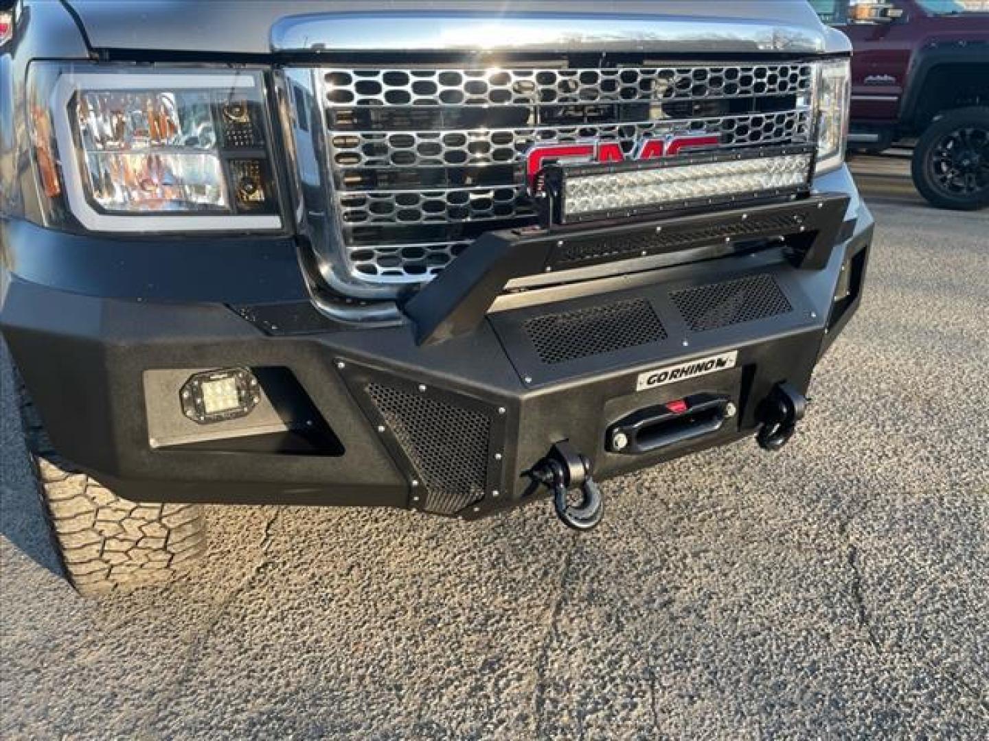 2014 Steel Gray Metallic GMC Sierra 2500HD Denali (1GT125E88EF) with an 6.6L Duramax 6.6L Diesel Turbo V8 397hp 765ft. lbs. Common Rail Direct Injection engine, Allison 1000 6-Speed Shiftable Automatic transmission, located at 800 Riverside Ave, Roseville, CA, 95678, 916-773-4549 & Toll Free: 866-719-4393, 38.732265, -121.291039 - DURAMAX DIESEL CREW CAB 4X4 Z71 DENALI LIFTED MOON ROOF ALLISON TRANSMISSION SERVICE RECORDS ONE OWNER - Photo#2