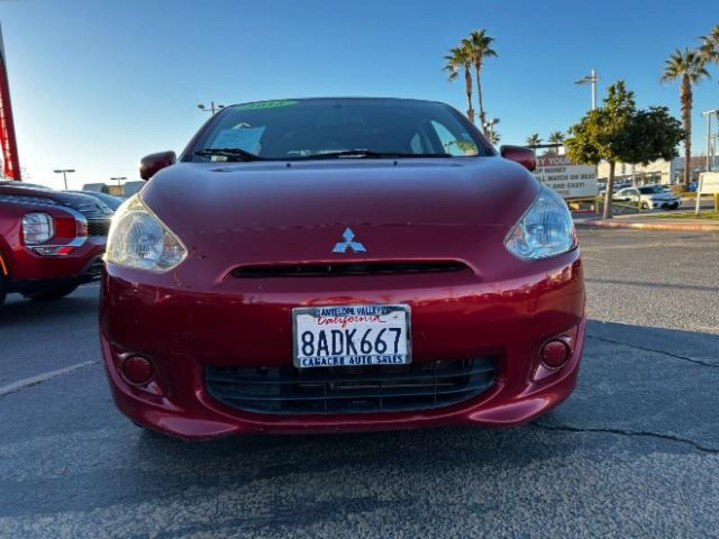 2015 RED Mitsubishi Mirage (ML32A3HJ9FH) with an 3-Cyl 1.2 Liter engine, Automatic CVT transmission, located at 412 Auto Vista Drive, Palmdale, 93551, (661) 945-0620, 34.592636, -118.136681 - Photo#1