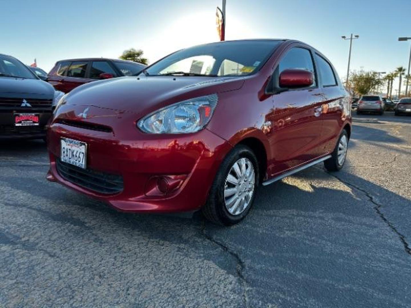 2015 RED Mitsubishi Mirage (ML32A3HJ9FH) with an 3-Cyl 1.2 Liter engine, Automatic CVT transmission, located at 412 Auto Vista Drive, Palmdale, 93551, (661) 945-0620, 34.592636, -118.136681 - Photo#2