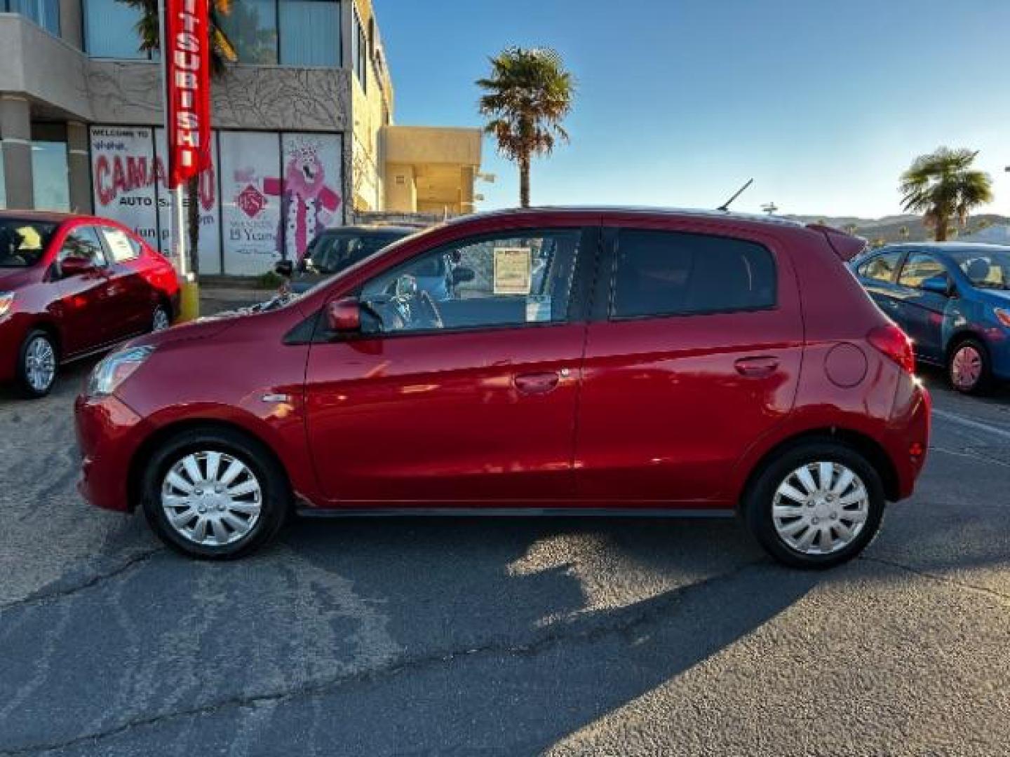 2015 RED Mitsubishi Mirage (ML32A3HJ9FH) with an 3-Cyl 1.2 Liter engine, Automatic CVT transmission, located at 412 Auto Vista Drive, Palmdale, 93551, (661) 945-0620, 34.592636, -118.136681 - Photo#3