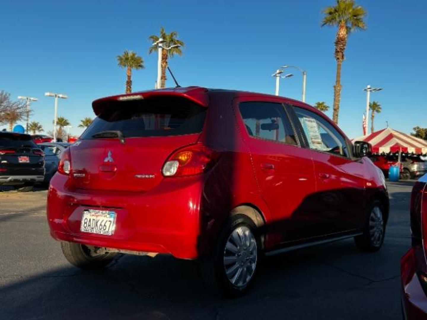 2015 RED Mitsubishi Mirage (ML32A3HJ9FH) with an 3-Cyl 1.2 Liter engine, Automatic CVT transmission, located at 412 Auto Vista Drive, Palmdale, 93551, (661) 945-0620, 34.592636, -118.136681 - Photo#6