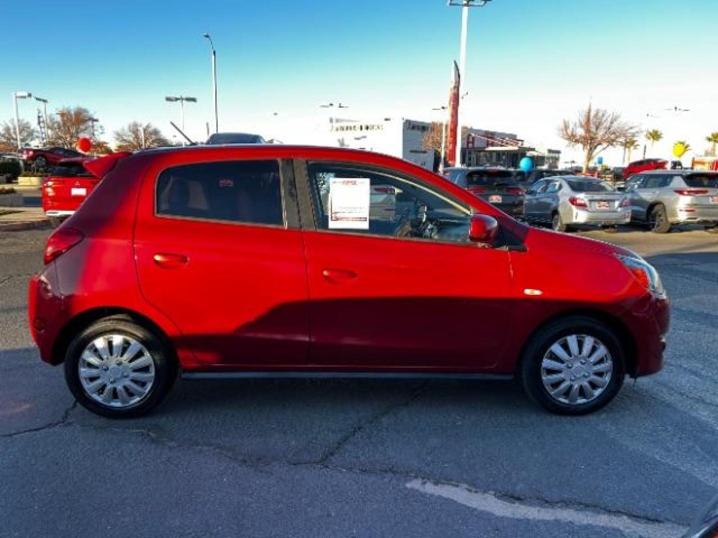 2015 RED Mitsubishi Mirage (ML32A3HJ9FH) with an 3-Cyl 1.2 Liter engine, Automatic CVT transmission, located at 412 Auto Vista Drive, Palmdale, 93551, (661) 945-0620, 34.592636, -118.136681 - Photo#7